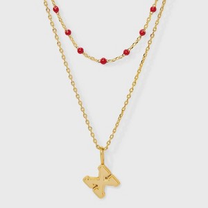 14K Gold Dipped Beaded Initial Necklace Set 2pc - A New Day™ Gold/Marron - 1 of 4