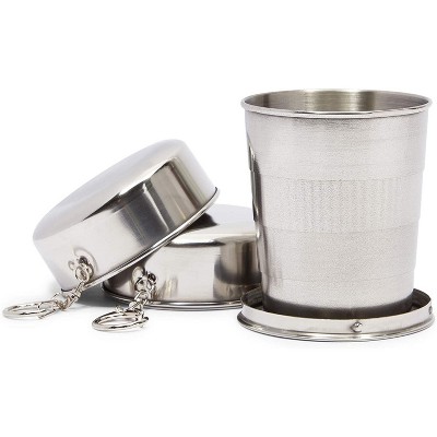 Okuna Outpost 2 Pack Stainless Steel Portable Collapsible Shot Glasses Cup Tumbler for Camping, Travel (8.4 oz)