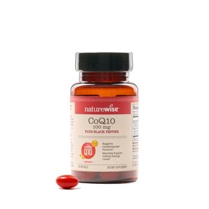 NatureWise CoQ10 + Black Pepper Softgels - High Absorption CoQ10 + Black Pepper - Antioxidant for Heart Health + Cellular Energy - Vegan - 1 of 4