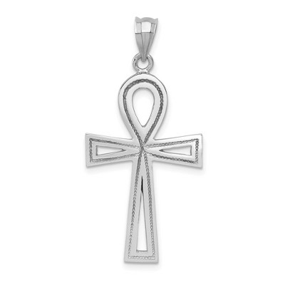 Black Bow Jewelry 14k Yellow or White Gold Polished Ankh Cross Pendant, 19 x 39mm