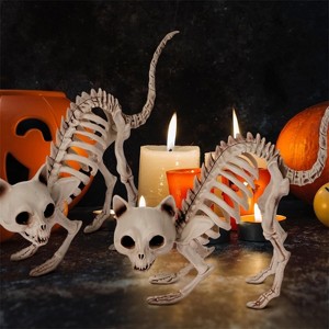 Joyfy 2 PCS Halloween Poseable Animal Cats Skeleton Decor, Cats Plastic Bones with Posable Joints for Graveyard Party Prop Decor(7 * 7.9 * 3 inches) - 1 of 4