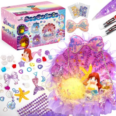 Kiditos Purple Mermaid Shell Night Light DIY Kit with Themed Accessories, Make Your Own Mermaid Lamp, Arts & Crafts Gift for Girls Ages 3+