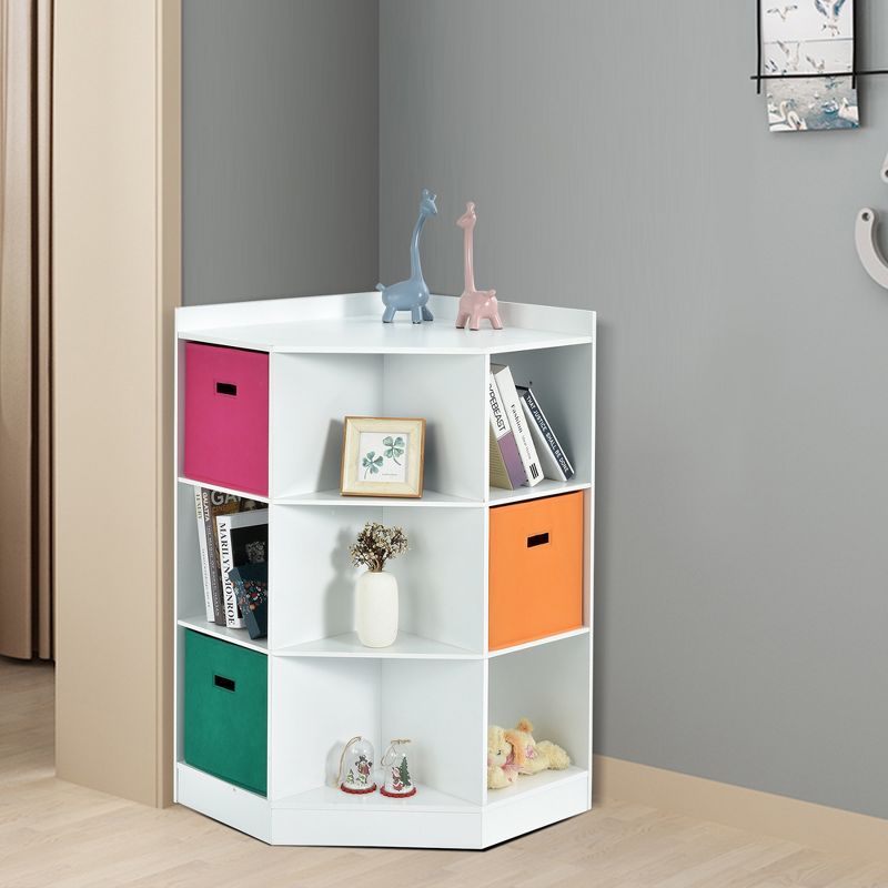 Costway 3-Tier Kids Storage Shelf Cubes w/3 Baskets Corner Cabinet Organizer White, 3 of 13