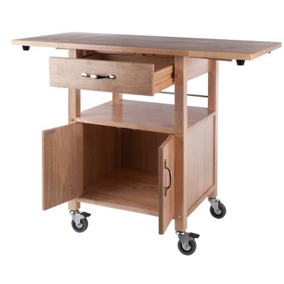 Transitional Brown Wood Drop-Leaf Kitchen Cart with Storage