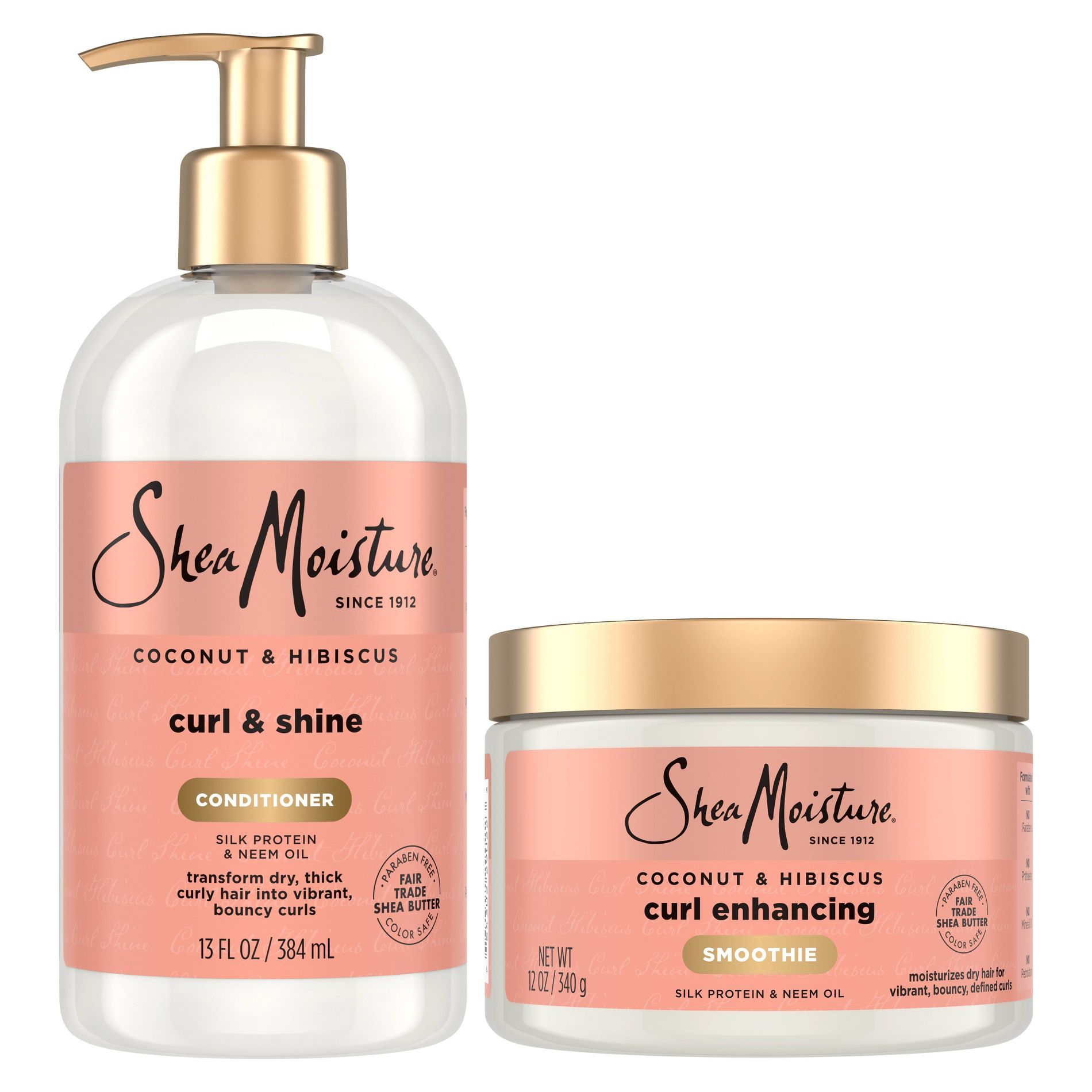 SheaMoisture Coconut and Hibiscus Curl & Shine Conditioner 13 fl oz + Curl Enhancing Smoothie For Thick Curly Hair + 12 oz