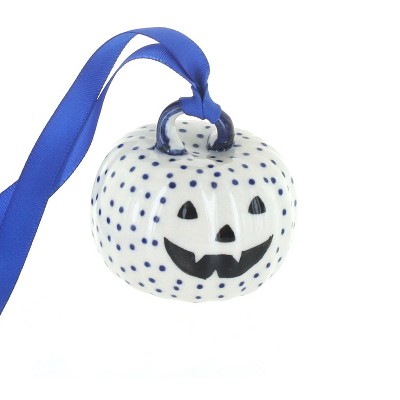 Blue Rose Polish Pottery Small Dots Pumpkin Ornament