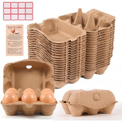 40 Pack Half Dozen Egg Cartons Bulk 6 Count, Empty Natural Paper Pulp Cartons Reusable Sturdy Cardboard
