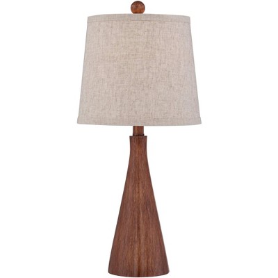 360 Lighting Mid Century Modern Accent Table Lamp 23.5" High Wood Cone Oatmeal Drum Shade for Living Room Family Bedroom Bedside Nightstand