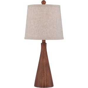 360 Lighting Fraiser Modern Accent Table Lamp 23 1/2" High Brown Faux Wood Oatmeal Drum Shade for Bedroom Living Room Bedside Nightstand Office Kids - 1 of 4