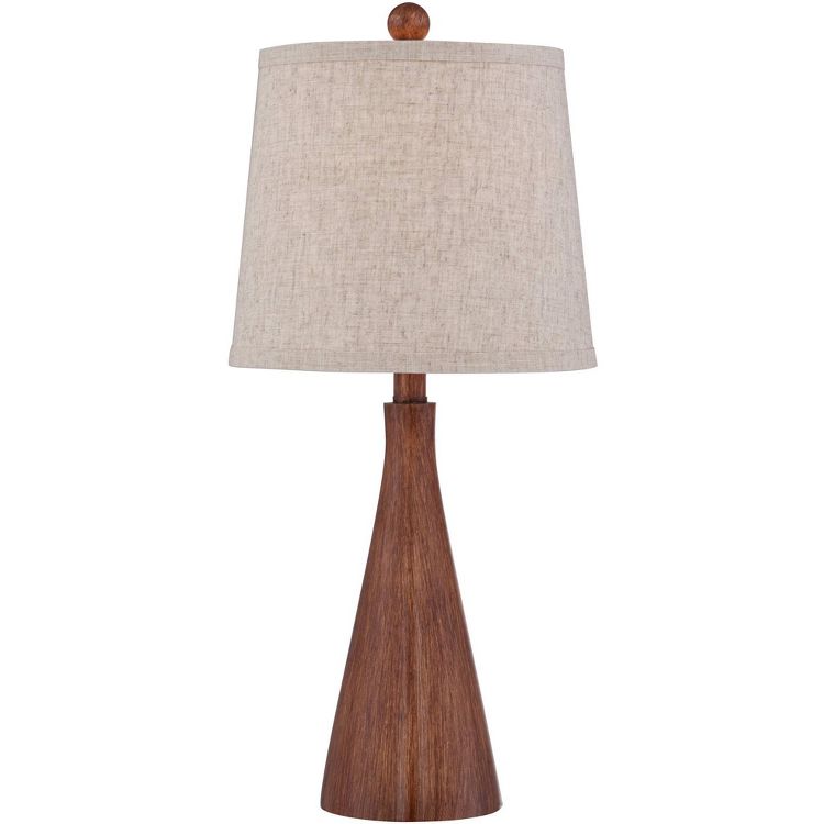 360 Lighting Fraiser Modern Accent Table Lamp 23 1/2" High Brown Faux Wood Oatmeal Drum Shade for Bedroom Living Room Bedside Nightstand Office Kids, 1 of 8