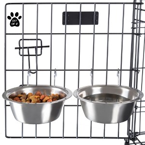 Set of 2 Stainless-Steel Dog Bowls - Cage, Kennel, and Crate Hanging Pet Bowls for Food and Water - 20oz Each and Dishwasher Safe by PETMAKER - 1 of 4