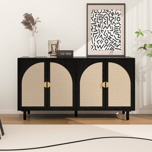 Vatros Rattan Cabinet Storange Cabinet for Living Room, 4 Door, Black - 1 of 4