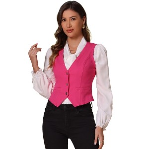 INSPIRE CHIC Women's Denim Sleeveless V Neck Button Down Casual Waistcoat Vest - 1 of 4