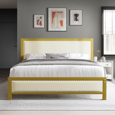 VECELO Upholstered Linen Bed Frame with Headboard and Footboard, Heavy-Duty Platform, Strong Metal Slats, No Box Spring Required, Easy Assembly