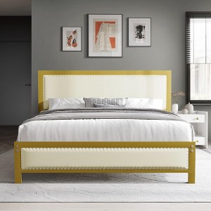 VECELO Upholstered Linen Bed Frame with Headboard and Footboard, Heavy-Duty Platform, Strong Metal Slats, No Box Spring Required, Easy Assembly - 1 of 4