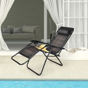 Costway Patio Rattan Zero Gravity Lounge Chair Chaise Folding Recliner W/Headrest Brown\Mix Brown - 1 of 4