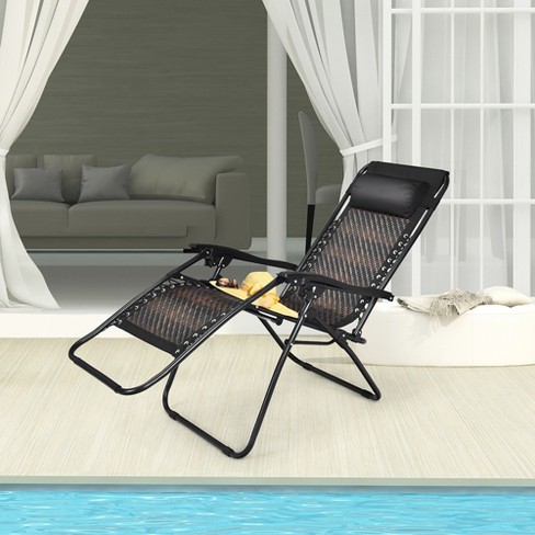 Costway 2pcs Patio Zero Gravity Lounge Chair Cushion Tray Folding