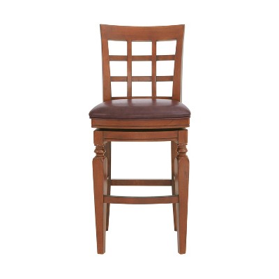 Napa Mahogany Swivel Bar Height Stool with Faux Leather Seat
