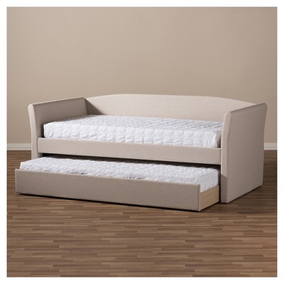 Beige Twin Upholstered Daybed with Trundle and Faux Leather