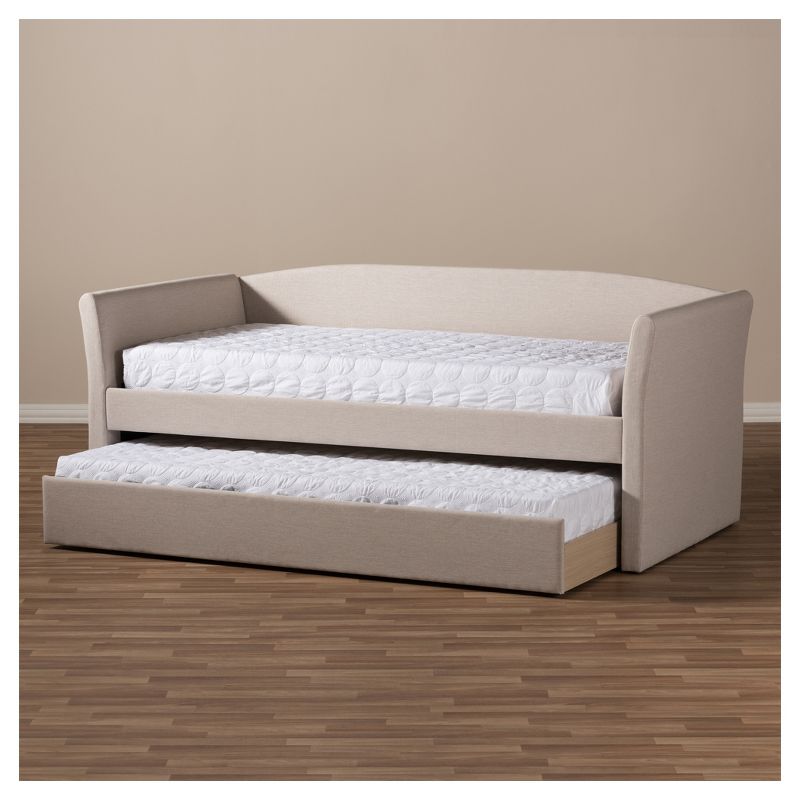 Twin Camino Modern and Contemporary Fabric Upholstered Daybed with Guest Trundle Bed Beige - Baxton Studio, 5 of 7
