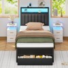 Furnulem Metal Storage Bed Frame with LED Light and Charging Station and LED Lights, Grey Upholstered Headboard with 2 Larger Shelves, - 2 of 4