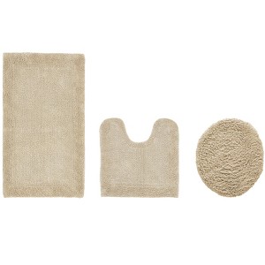 Edge Bath Rug 100% Premium Cotton Ultra-Soft Water Absorbent Tufted Solid Reversible 3 Piece Bathroom Rug Set for Machine Washable Bathmat - 1 of 4