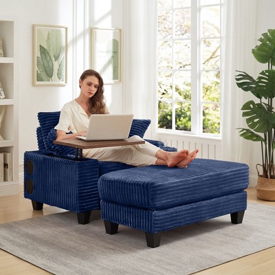 NicBex Modern Oversized Armrest Sofa Futon Couch with Ottoman&Rotating Table,Comfy Sleeper Sofa for Living Room,Apartment