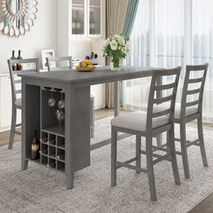5-Piece Counter Height Dining Set, Dining Table With 9 Storage Compartment,Dining Table With Padded Chairs-Cuddlewood - 1 of 4