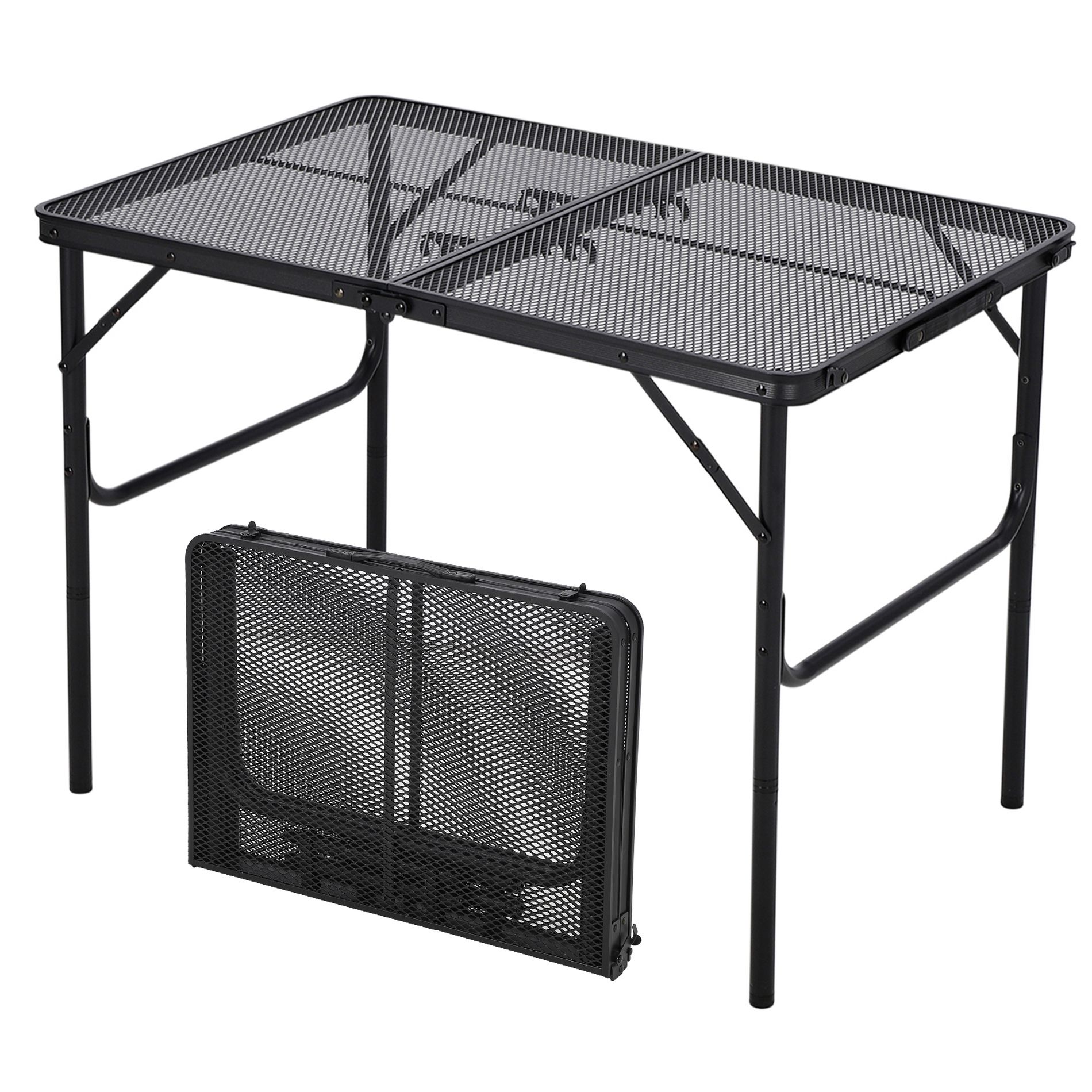 35"x24" Aluminum Folding Camping Table,Portable Table with Adjustable Height ,Metal Tabletop for Beach, Picnics & RV Trips,Black