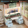 Bestier Executive Hutch Desk with Drawers & Charge Station, 78" H Office Desk LED Modern Wood Computer Desk with Cabinet & Keyboard Tray - 3 of 4