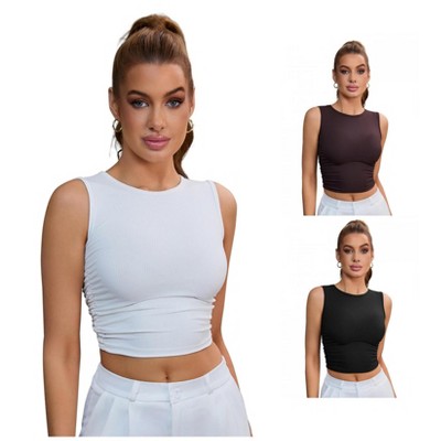 INSPIRE CHIC 3 Pcs Women's Sleeveless Ribbed Waist-Cinched Workout Tank Top with Dual Side Pleats