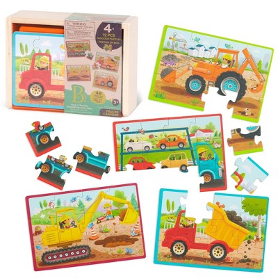 Image of B. toys 4 Wooden Puzzles Pack o' Puzzles - Trucks 51pc