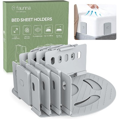 Faunna Bed Lock Sheet Holders, Upgrade Straps Keep Sheets Firm & Tight, Fitted Sheet Clips for Corners, Easy One-Time Installation, Grey