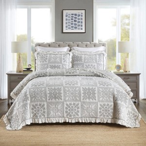 Marcielo 3 Piece Cotton Oversized Bedspread Quilt Set - 1 of 4