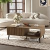 2-Tiers Coffee Table, 41.34''L Farmhouse Coffee Tables With Storage and Sliding Wave Pattern Door, Modren Tea Table, Wood - 3 of 4