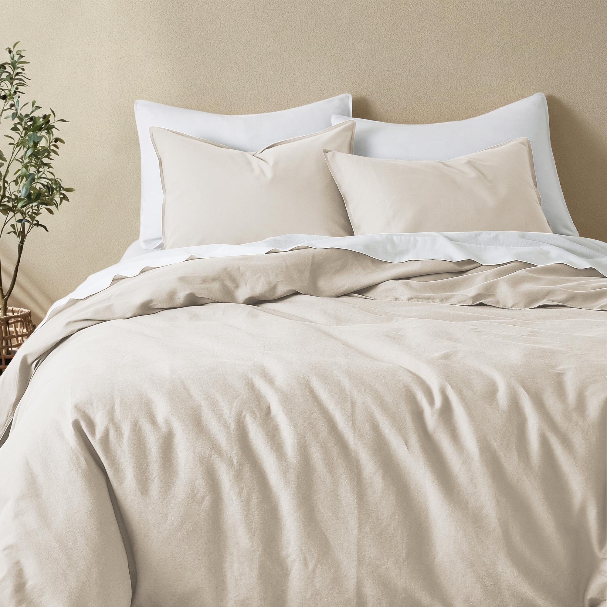 Peace Nest Linen Cotton Blend Duvet Cover Set, Durable, Breathable & Moisture-Wicking, 3 Piece Bedding Set with Pillow Shams, Cream,Full/Queen,90"x90"