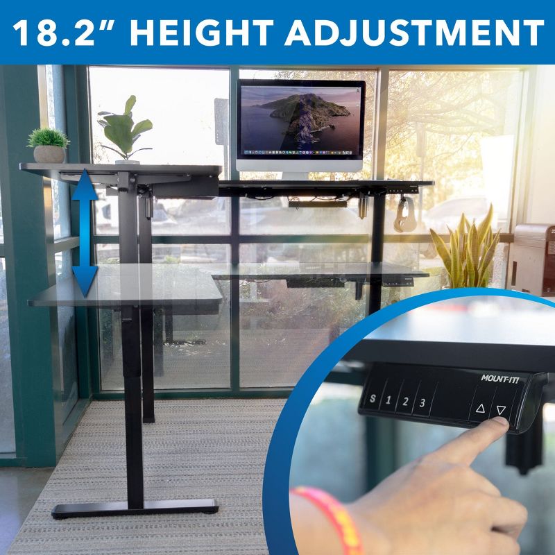 Mount-It! Large Electric Height Adjustable Desk for Corners, Automatic Standing Desk with Smooth Ergonomic Height Adjustment from 28.3" to 46.5", 4 of 9