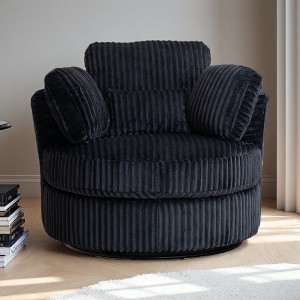 Oversized Corduroy Round Swivel Chair with Pillows - 1 of 4