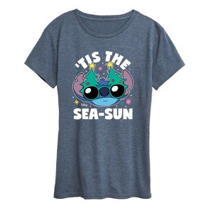 Women's - Lilo and Stitch - Tis the Sea-Sun Christmas Short Sleeve Graphic T-Shirt - 1 of 4
