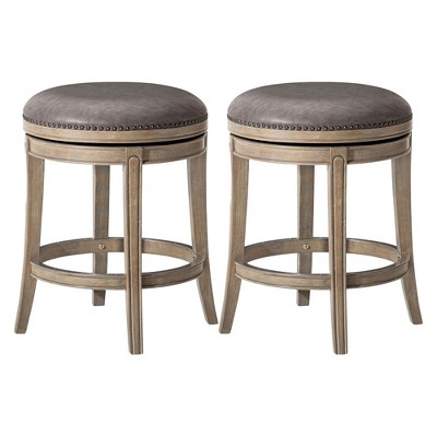 Maven Lane Alexander Rotating Backless Kitchen Stool in Vegan Leather Seat, Set of 2