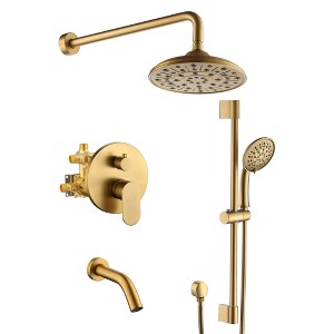 Mondawe 8 Inch 3-functions Wall Mounted Rainfall Shower Body Round Top Spray System with Handheld and Faucet - 1 of 4