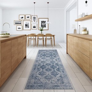 TackView Vintage Rug Irregular Medallion Area Rug Ultra-Thin Non Slip Floral Print Indoor Mat for Living Room Dining Room Bedroom - 1 of 4