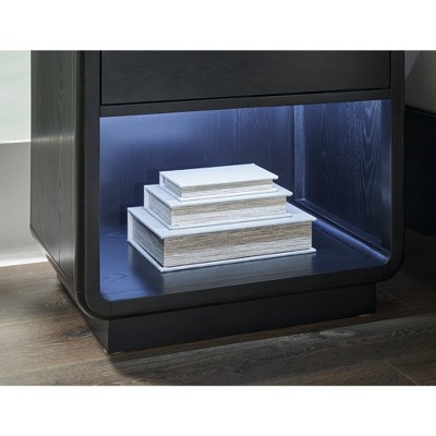 Black Modern Nightstand with LED Light and USB Ports