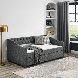 Upholstered Daybed with Trundle, Platform Bed Frame, Linen Storage Sofa Bed Frame for Living Room or Bedroom, Wood Slat Support - 1 of 4
