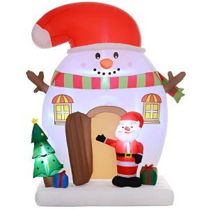 Outsunny 7.5FT Christmas Inflatable Snowman House with Santa Claus and Xmas Tree, Blow Up Christmas Decorations with LED Lights for Indoor, Outdoor - 1 of 4