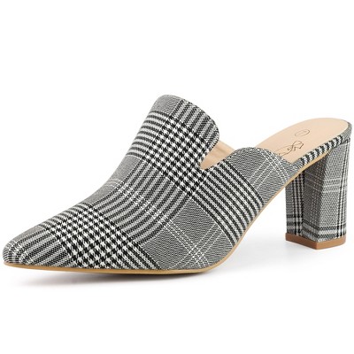 Perphy Pointed Toe Slip on Chunky Heels Houndstooth Slide Mules for Women