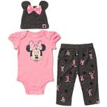 Disney Minnie Mouse Baby Girls Mix N' Match Bodysuit Pants and Hat 3 Piece Outfit Set Newborn to Infant 