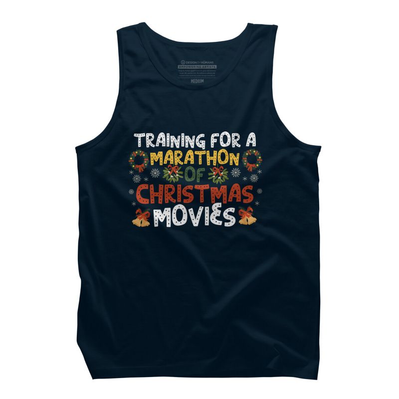 Men's Design By Humans Training For A Marathon Of Christmas Movies By Thingsandthings Tank Top, 1 of 4