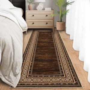 TackView Washable Runner Rug, Modern Bordered Rug Non Slip Bedroom Runner Carpet for Laundry Room Kitchen - 1 of 4