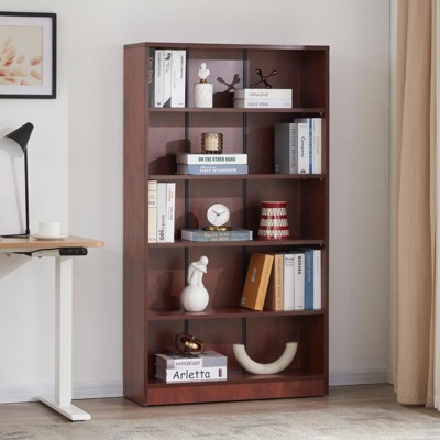 FURNIinspire Decorative Bookshelf 5 Shelf Floor Standing Unit Storage Shelves, Modern Open Bookshelf For Home Office, Brown, 11.6"*33"*60"
